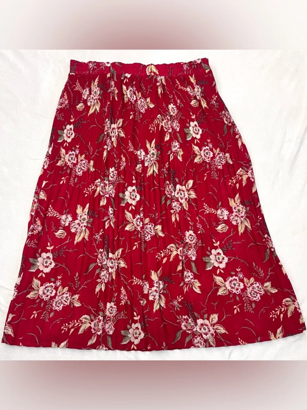 Sag Harbor Women’s Vintage Red Floral Polyester Accordian Pleated Midi Skirt L - Picture 14 of 16